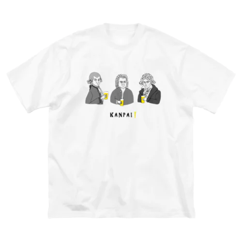 偉人 × BEER（三人の音楽家）黒線画 ビッグシルエットTシャツ