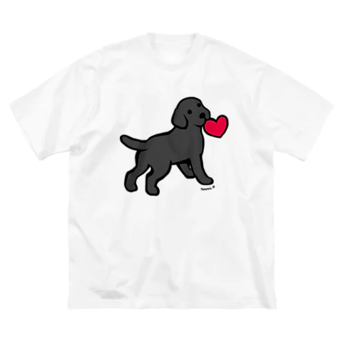 黒ラブパピーと赤いハート ビッグシルエットTシャツ