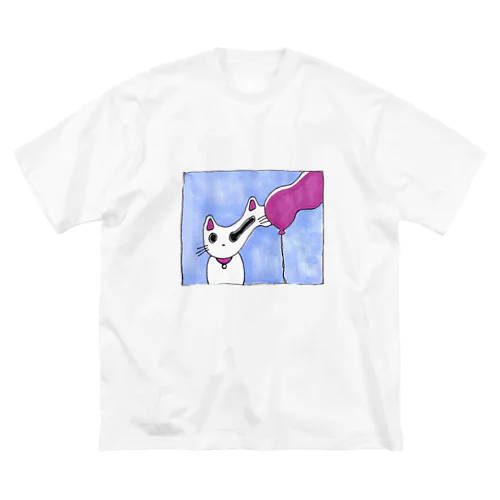 猫と風船 ビッグシルエットTシャツ
