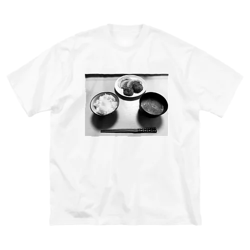 モノクローム揚げ物朝食 ビッグシルエットTシャツ