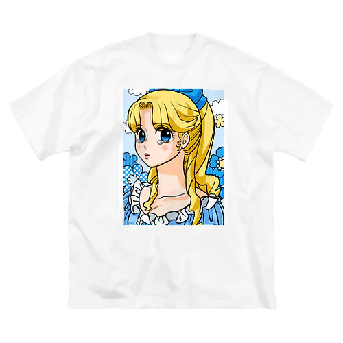 青のお花と青のお姫様 ビッグシルエットTシャツ