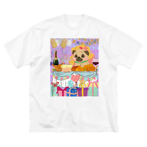 Dog in a wig at a feast! ビッグシルエットTシャツ