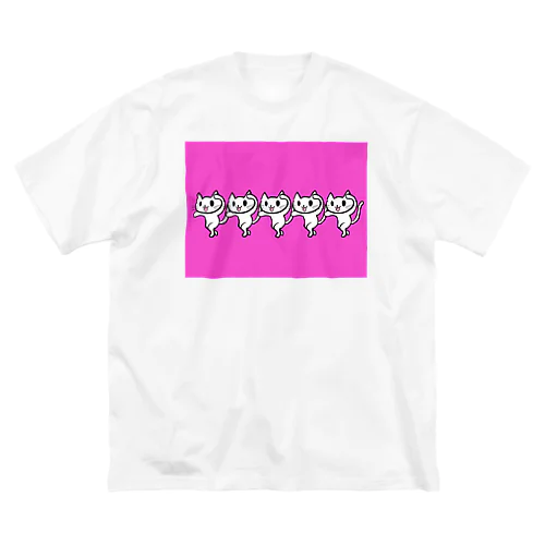 踊るネコネコシリーズ（白ネコ×ビビッドピンク） ビッグシルエットTシャツ