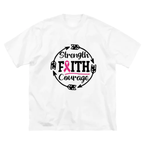 Breast Cancer Strength, Faith, Courage  乳がん, 強さ、信仰、勇気 Big T-Shirt