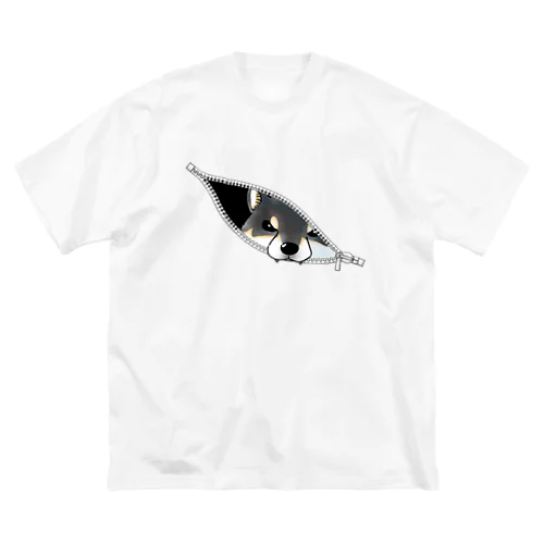 ジッパーからのぞく柴犬（黑柴） ビッグシルエットTシャツ