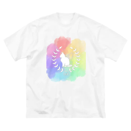 羽ねこさん(虹2) ビッグシルエットTシャツ