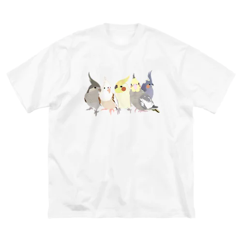 寄り添う　オカメインコ　 ビッグシルエットTシャツ