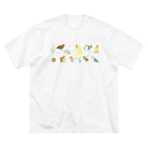 あつまれラブバード（コザクラインコ・ボタンインコ）ちゃん【まめるりはことり】 ビッグシルエットTシャツ