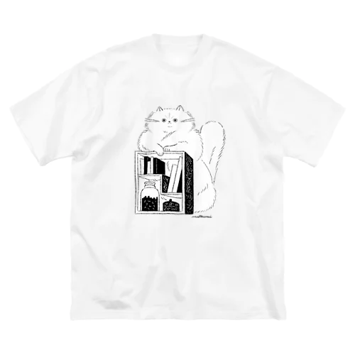 ねこの本棚（白） ビッグシルエットTシャツ