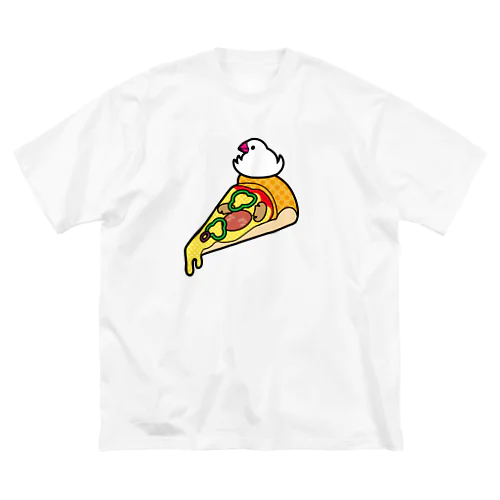 ピザで暖をとる文鳥（素材が濃い色用） ビッグシルエットTシャツ