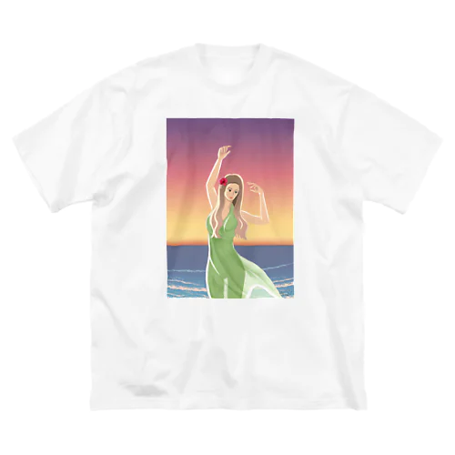 海と風と女性のイラスト ビッグシルエットTシャツ