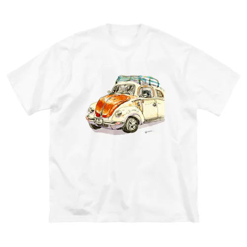 水彩レトロカー。 ビッグシルエットTシャツ