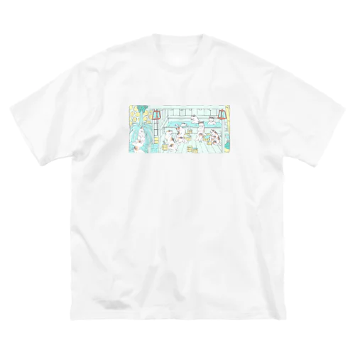 猫の温泉（カラー） ビッグシルエットTシャツ