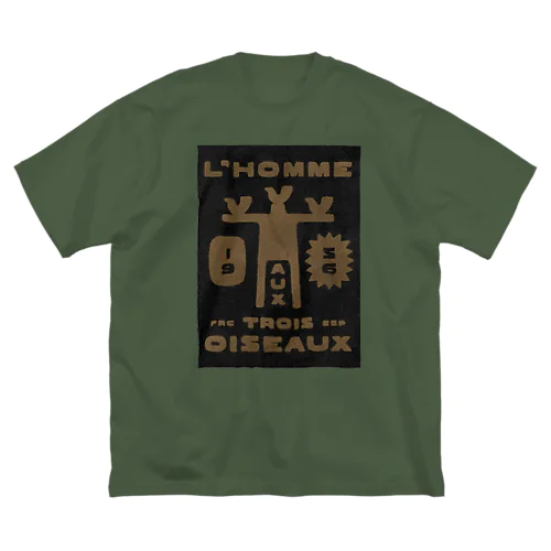 L'HOMME 1953 The man with three birds 黒金 Big T-Shirt