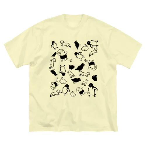 モノクロ動物 ビッグシルエットTシャツ