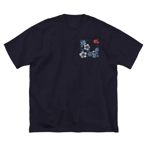 花＊モノクロ♪　赤い鳥 ビッグシルエットTシャツ