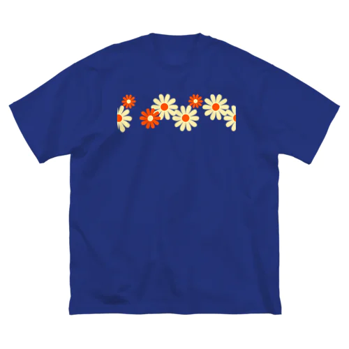 レトロ風花(8枚)黄・オレンジ ビッグシルエットTシャツ