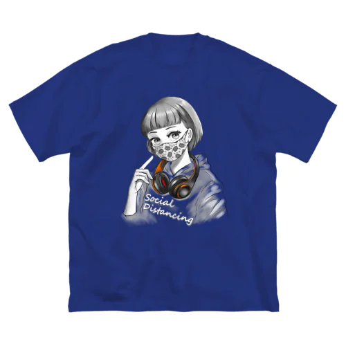 にゃんこマスク 文字白 ビッグシルエットTシャツ