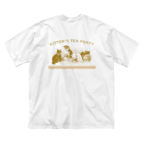 『こねこ はじめてのおよばれ』② パリ雑貨風 アンティーク・イラスト風 レースと真珠 ビッグシルエットTシャツ