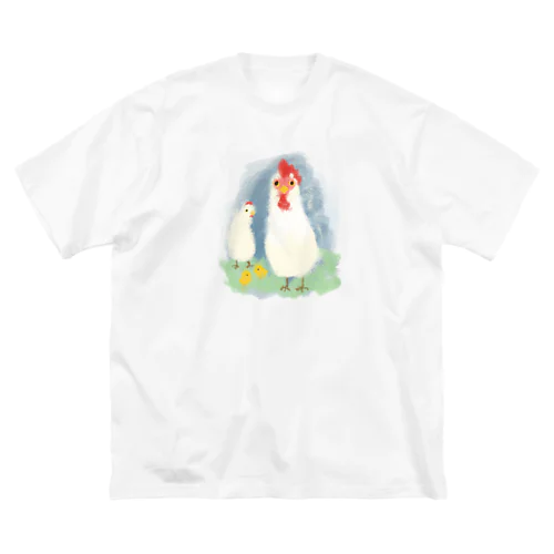 いきものイラスト（ニワトリの親子） ビッグシルエットTシャツ