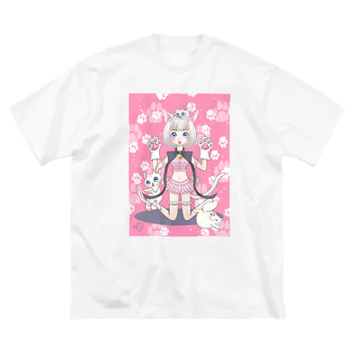 白猫 みゃおーん ♪肉球つき ビッグシルエットTシャツ