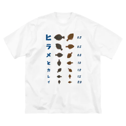 ヒラメとカレイ【視力検査表パロディ】 ビッグシルエットTシャツ