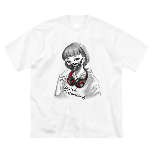 迷彩マスク モノクロ　文字黒 Big T-Shirt