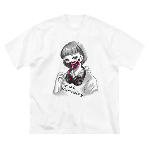 迷彩マスク  ピンク　文字黒 ビッグシルエットTシャツ