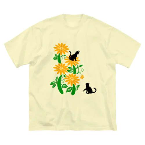 フラワーキャットタワー(黒猫) ビッグシルエットTシャツ