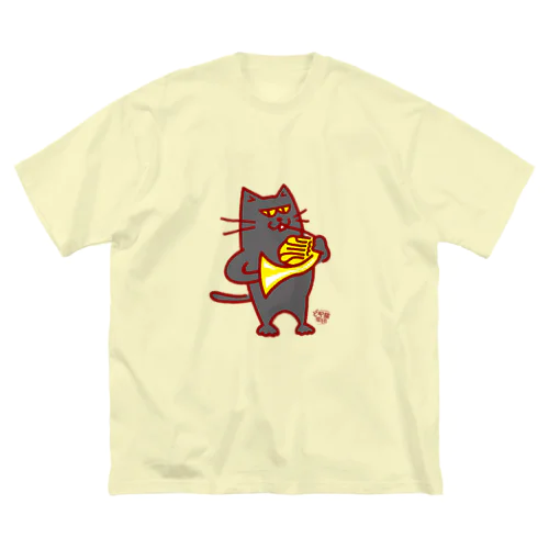 どや猫楽団・フレンチホルン ビッグシルエットTシャツ