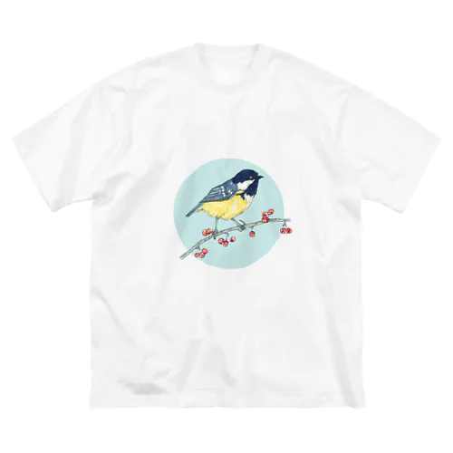 ベリーと鳥 (Great Tit) ビッグシルエットTシャツ