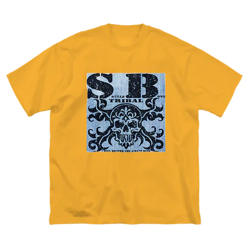 SKULL&BONE TRIBAL GRUNGE BLK ON DENIM ビッグシルエットTシャツ