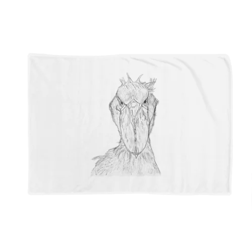 [森図鑑] ハシビロコウの顔 鉛筆画 Blanket