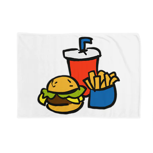 ハンバーガーとポテトとドリンクのセット ---カラフルでポップなフードデザインTシャツ--- ブランケット