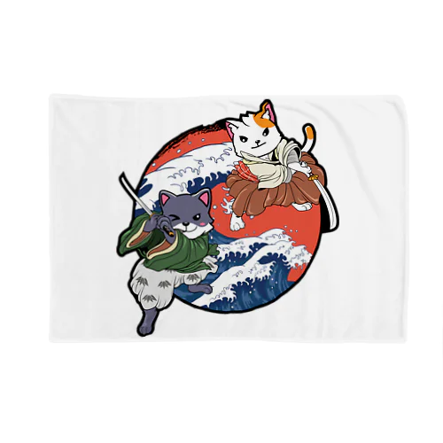 Cute Cat Ninja Shinobi Samurai with Swords Blanket
