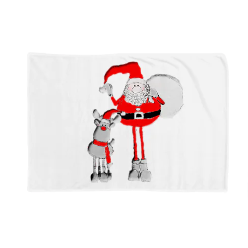 Santa＆Rudolph(モノトーン×赤) Blanket