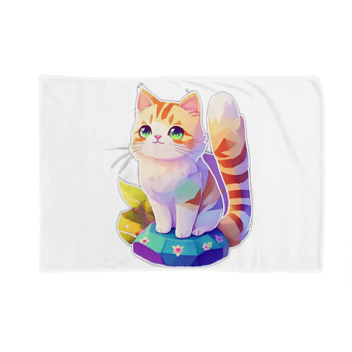 上目遣いで見上げるrainbow cute cat Blanket