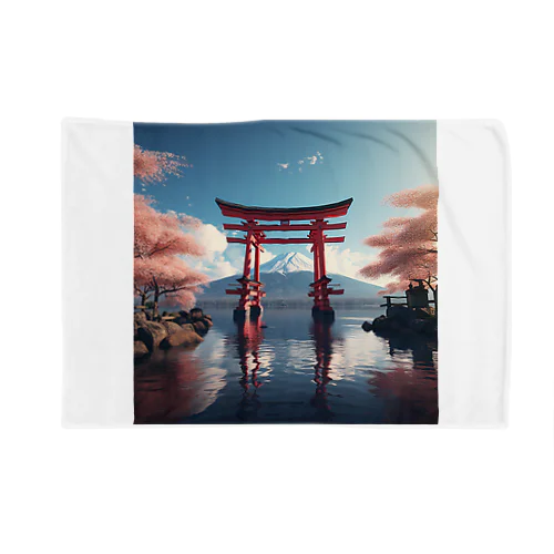 神社 富士山と鳥居 Blanket