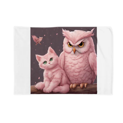 可愛い桃色の猫とフクロウさん Blanket