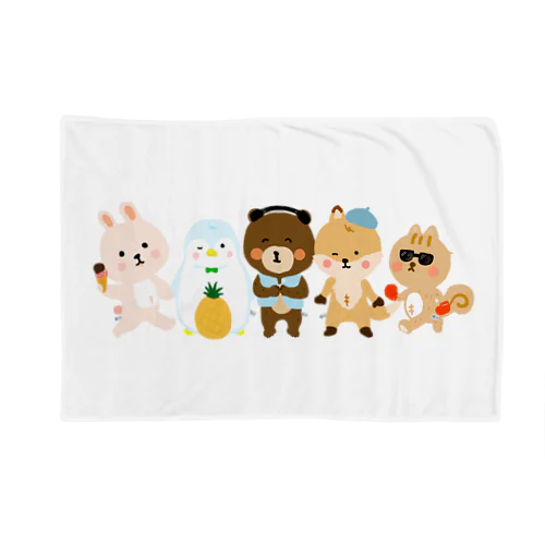 きつね、うさぎ、くま、りす、ペンギン Blanket