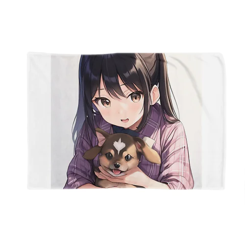 犬と少女 ブランケット