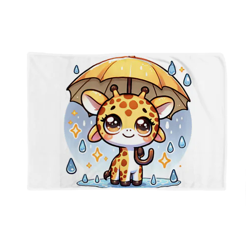 小雨の中で傘を持つ楽しそうなキリン。 Blanket