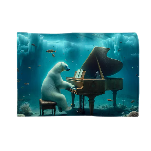 海中でピアノを弾く白熊 ブランケット