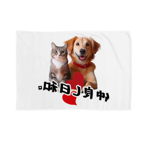 犬と猫の仲良し日和 담요