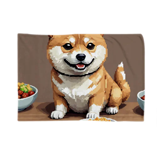 ドット絵 柴犬ちゃん（わんちゃん）ご飯待ってるver ブランケット