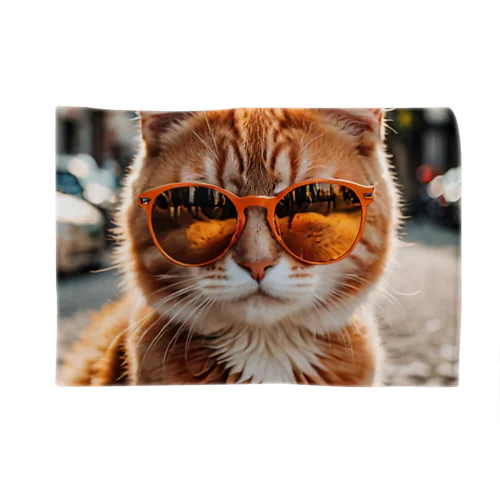 オレンジサングラスをかけた愛らしい猫ちゃん ブランケット