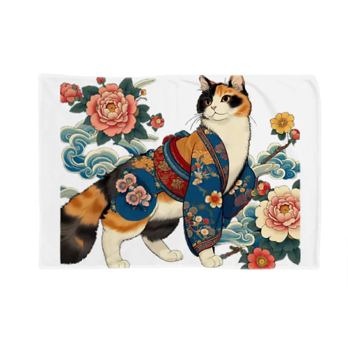 猫LOVE items 三毛猫　着物牡丹 Blanket