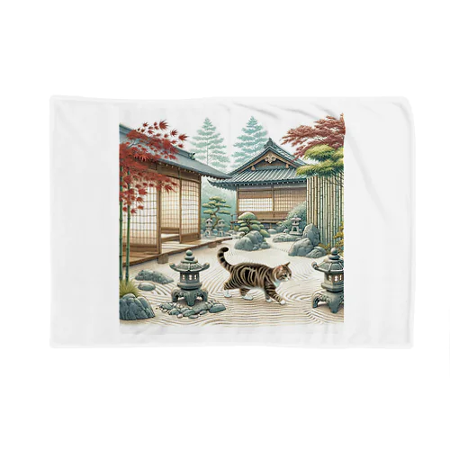 和紋様 x 猫　日本庭園を探索する猫 Blanket