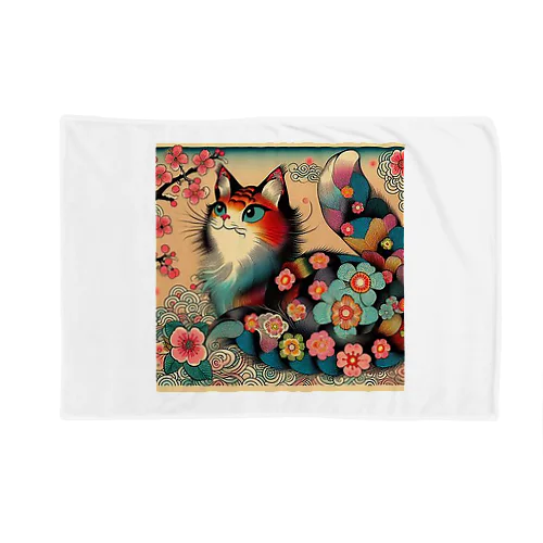 浮世絵風　カラフル猫「Ukiyo-e-style Colorful Cat」「浮世绘风格的多彩猫」 Blanket