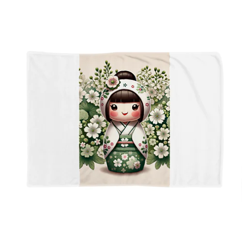 kokeshi dolls白い花 Blanket